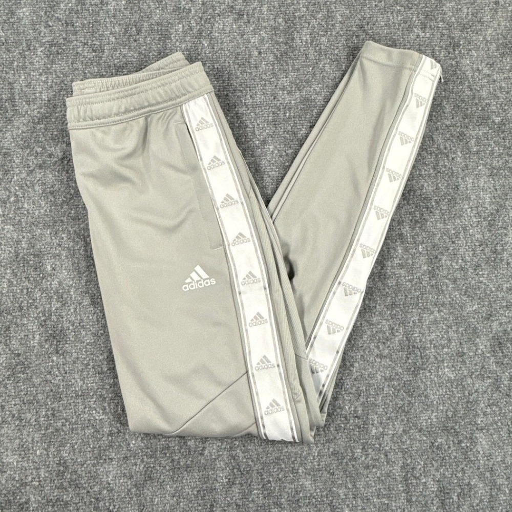 Adidas Track Pants Mens XS Gray Logo Tape Tapered Zip Leg Retro Training
